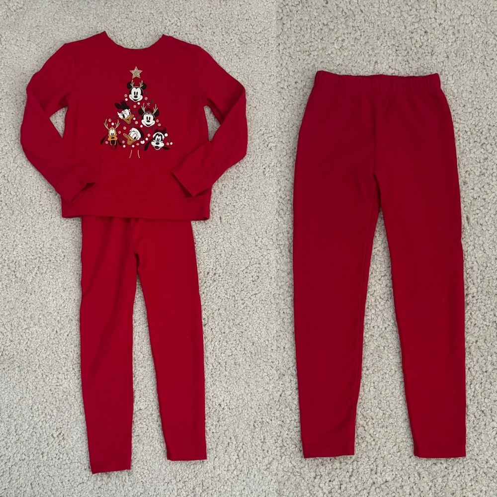 Disney Girl’s 7/8 Holiday Christmas sweatshirt and fleece leggings outfit